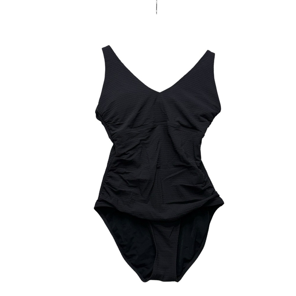 Sea Level Womens Swimsuit 6 Black One Piece Cinched Underwire Flattering Modest